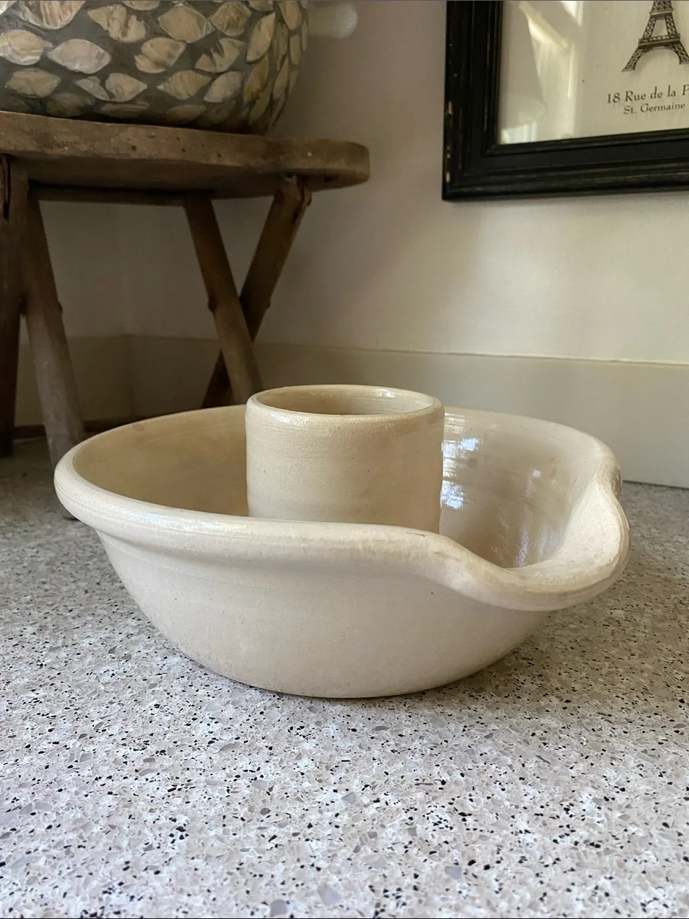 Vintage Signed Cream Colored Ceramic Pottery Chicken Roaster